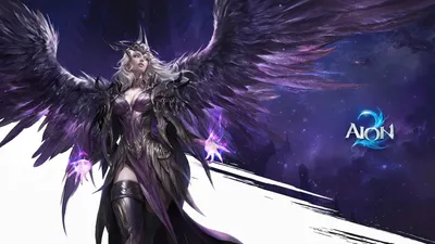 Official AION 2 key art of a dark-winged melee fighter against a stormy sky