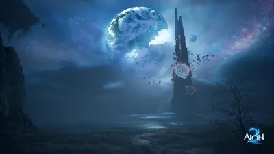 Official AION 2 key art of a floating fortress under a deep blue night sky
